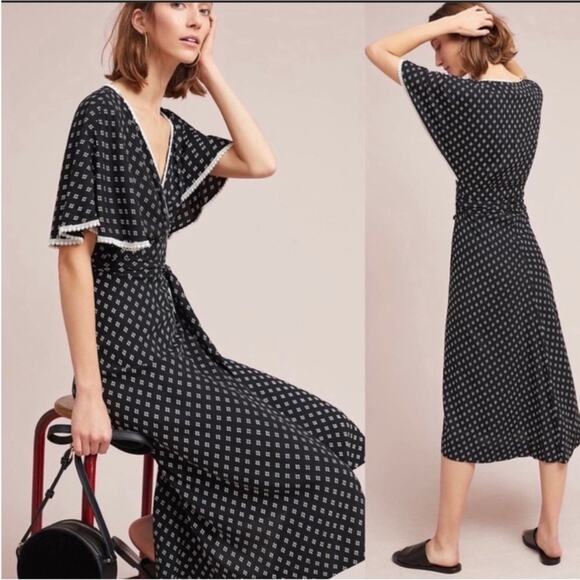 Anthropologie BEACHGOLD Luna Printed Wrap Midi Dress M/L-P - Picture 1 of 8